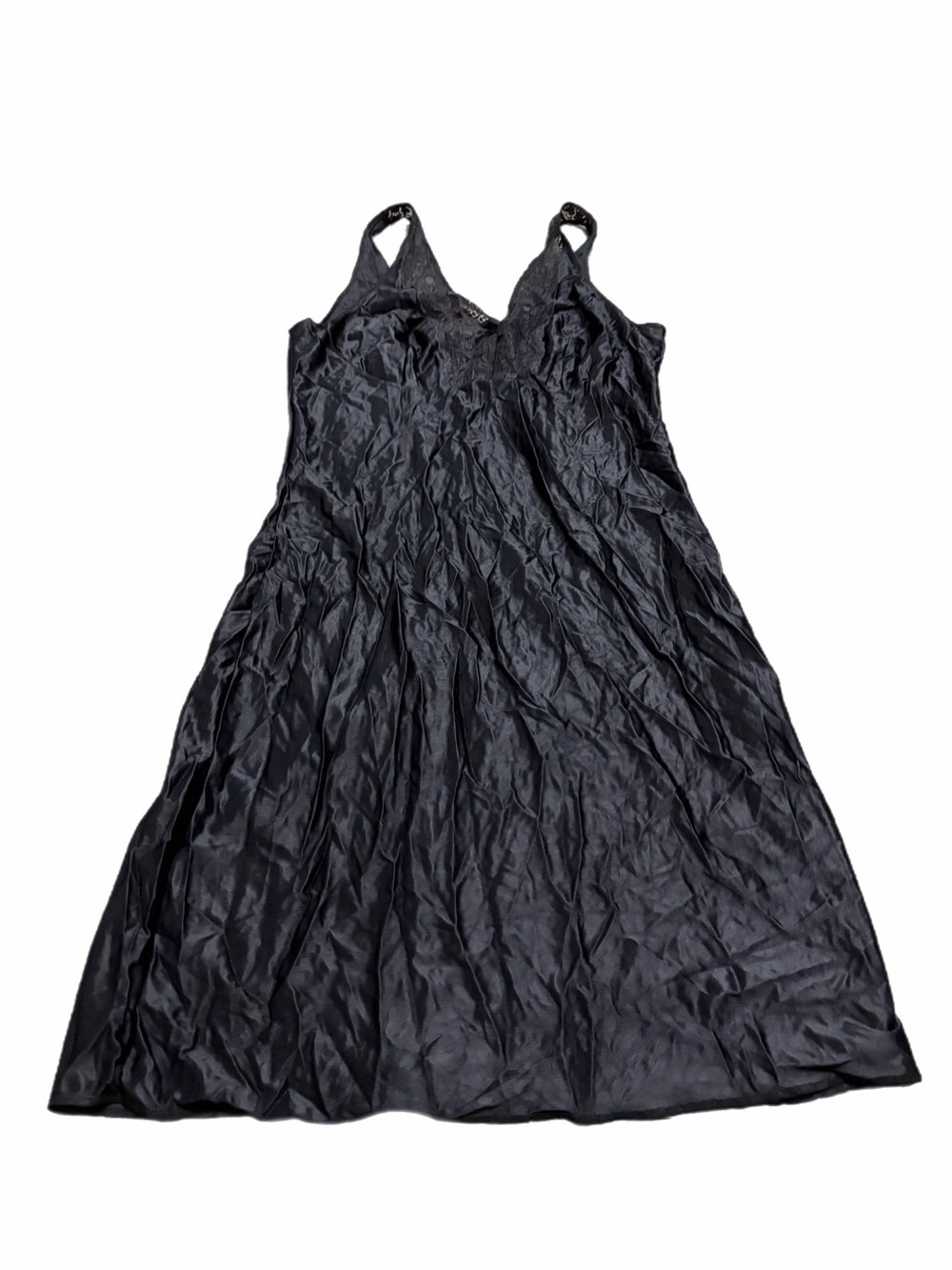 70s European Vintage Silky Lace Bust Midi Slip Dress (Black) Size M/L